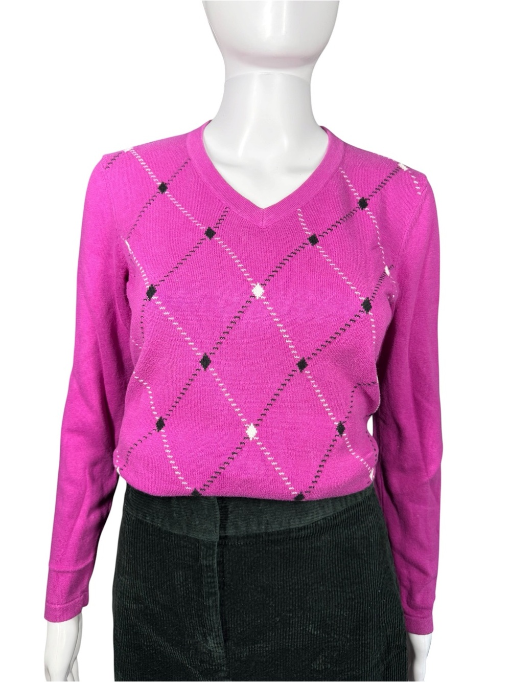 EP Pro Vintage Argyle Pink Fuschia Cotton Sweater Small
